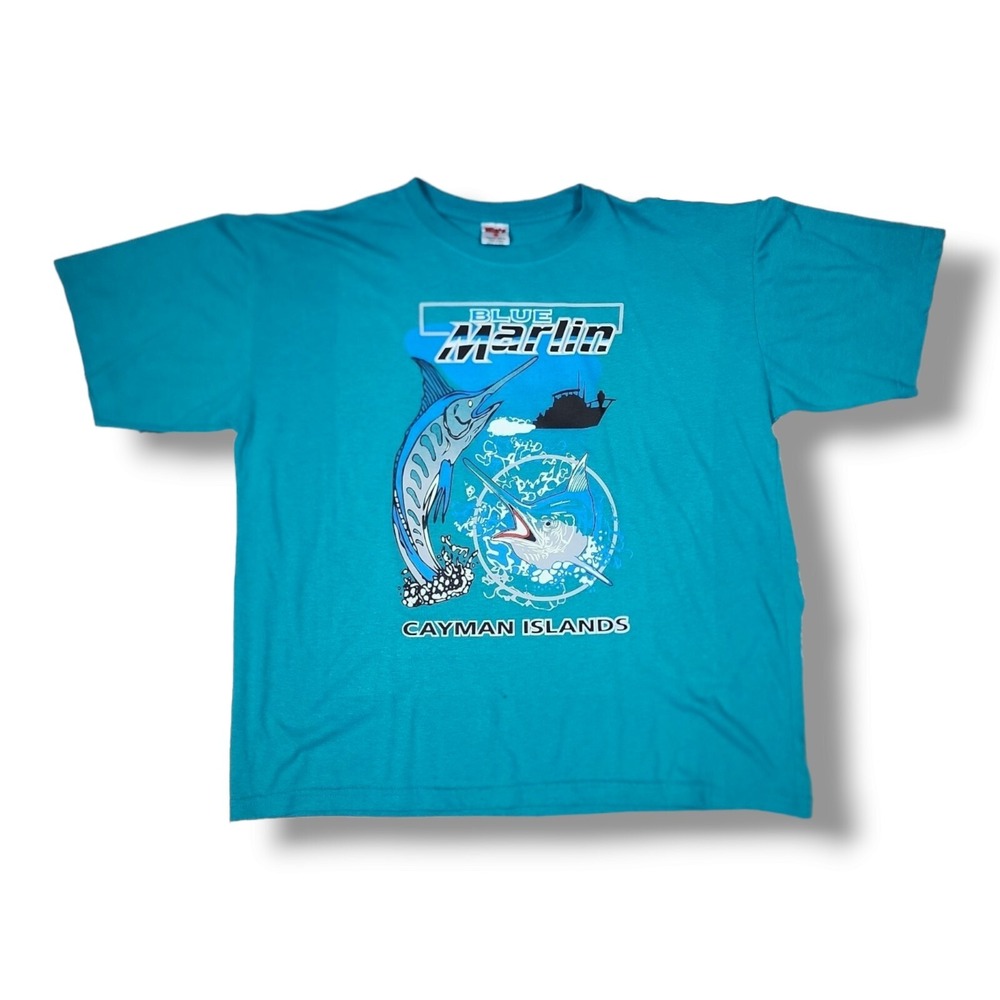 Mia's Blue Marlin Cayman Islands Teal Short Sleeve Vintage T-Shirt Size XL